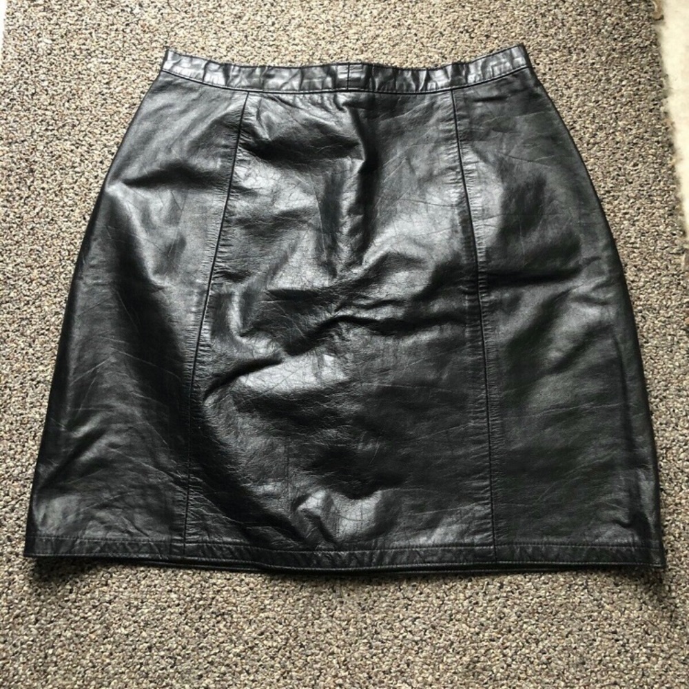 Black genuine leather skirt